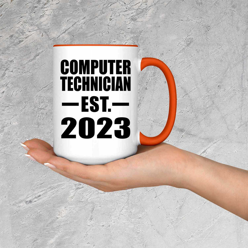 Computer Technician Established EST. 2023 - 15oz Accent Mug Orange