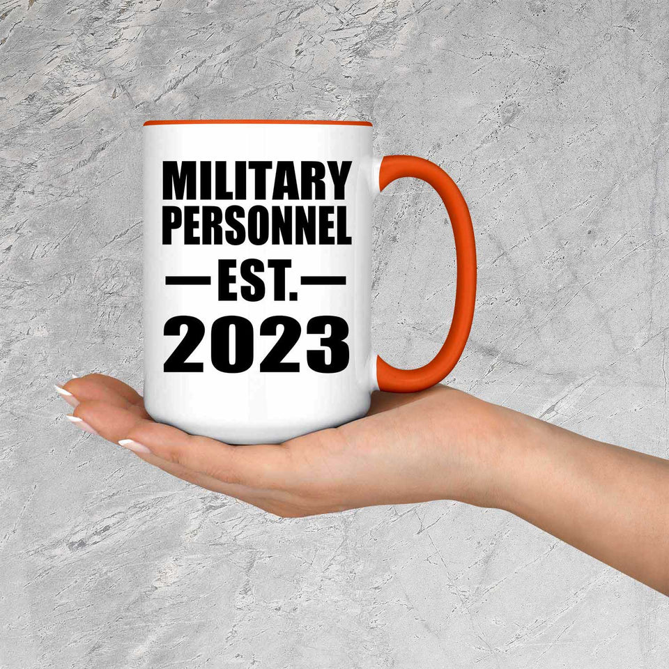 Military Personnel Established EST. 2023 - 15oz Accent Mug Orange