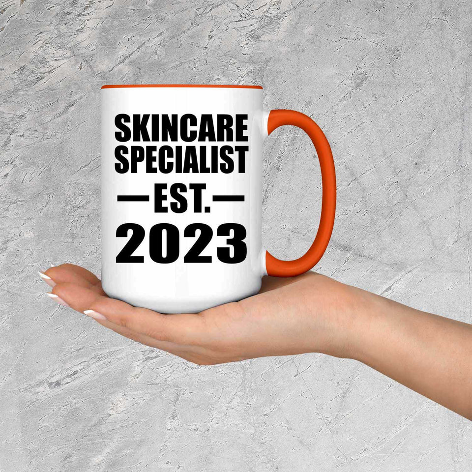 Skincare Specialist Established EST. 2023 - 15oz Accent Mug Orange
