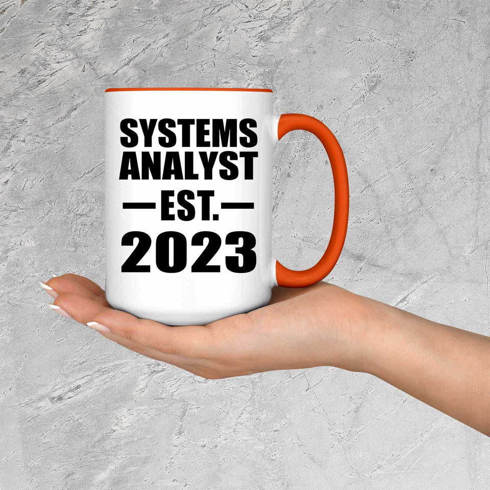 Systems Analyst Established EST. 2023 - 15oz Accent Mug Orange