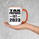 Tax Preparer Established EST. 2023 - 15oz Accent Mug Orange