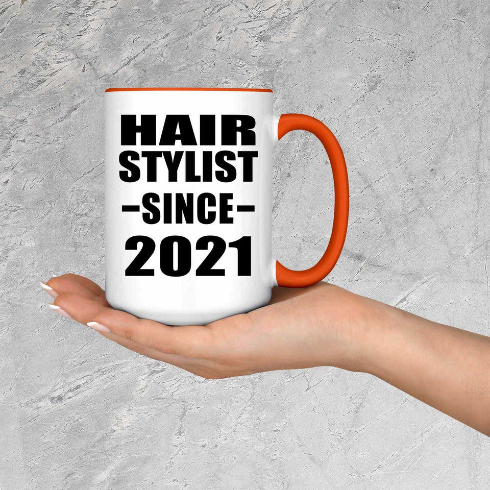 Hair Stylist Since 2021 - 15oz Accent Mug Orange