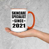 Skincare Specialist Since 2021 - 15oz Accent Mug Orange
