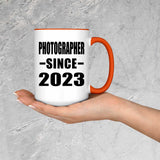 Photographer Since 2023 - 15oz Accent Mug Orange