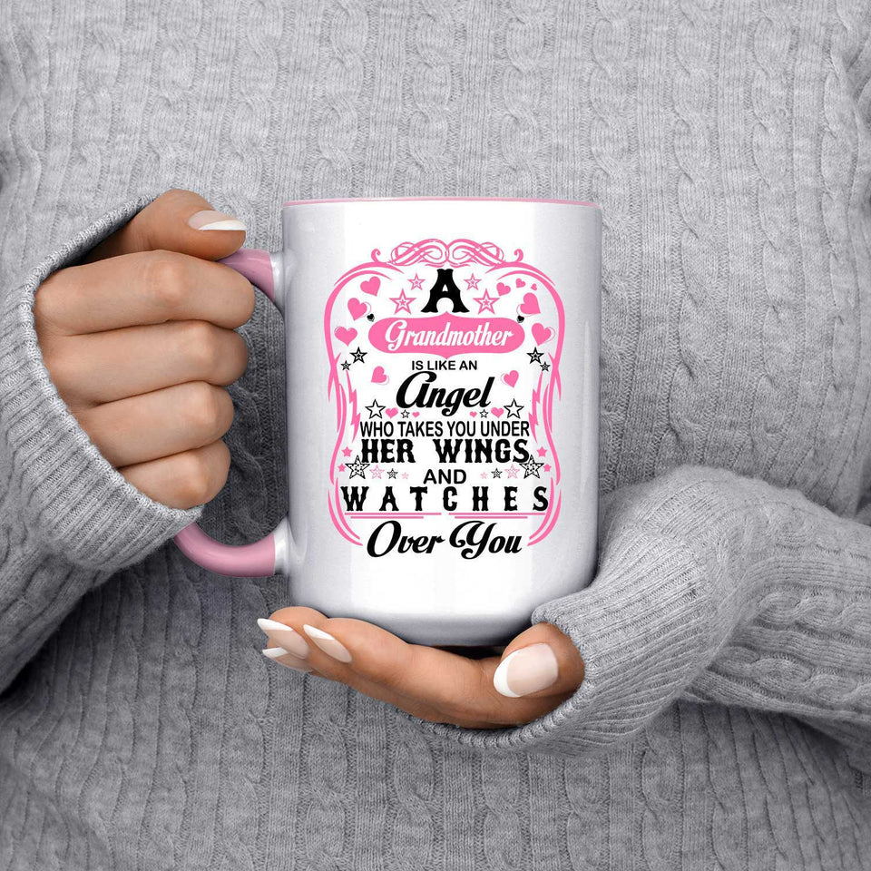 Grandmother Is An Angel Takes You Under Her Wings - 15oz Accent Mug Pink