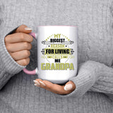 My Biggest Reason For Living Calls Me Grandpa - 15oz Accent Mug Pink
