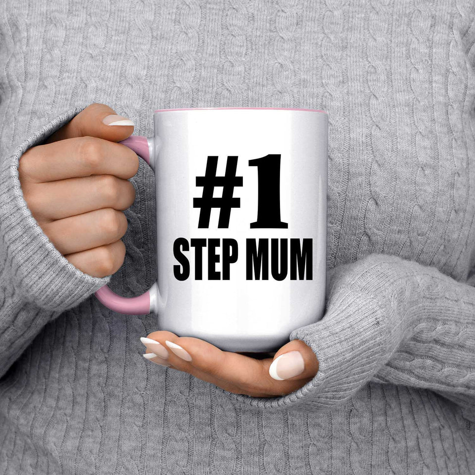 Number One #1 Step Mum - 15oz Accent Mug Pink