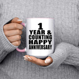 Happy 1st Anniversary 1 Year & Counting - 15oz Accent Mug Pink
