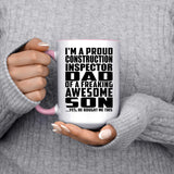 Proud Construction Inspector Dad Of Awesome Son - 15oz Accent Mug Pink
