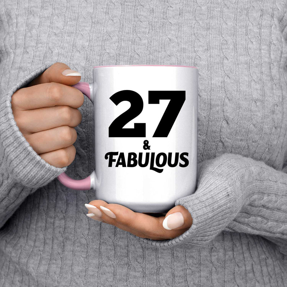 27th Birthday 27 & Fabulous - 15oz Accent Mug Pink