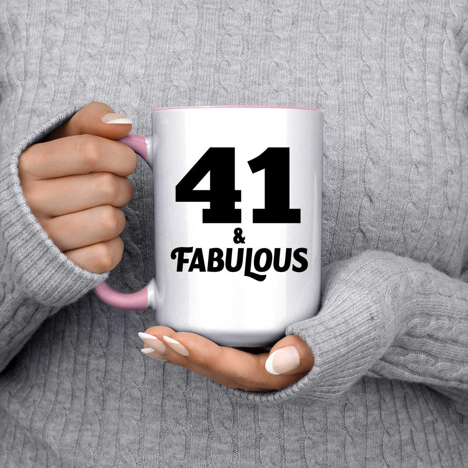 41st Birthday 41 & Fabulous - 15oz Accent Mug Pink