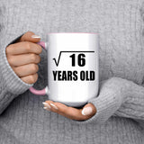 4th Birthday Square Root of 16 Years Old - 15oz Accent Mug Pink
