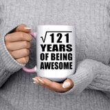 11th Birthday Square Root of 121 Years of Being Awesome - 15oz Accent Mug Pink