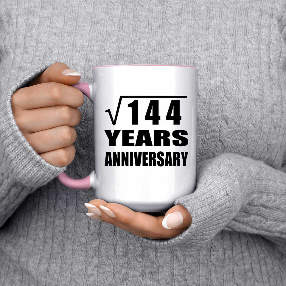 12th Anniversary Square Root of 144 Years Anniversary - 15oz Accent Mug Pink
