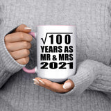 10th Anniversary Square Root of 100 Years As Mr & Mrs 2021 - 15oz Accent Mug Pink