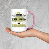 My Biggest Reason For Living Calls Me Grandpa - 15oz Accent Mug Pink