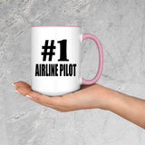Number One #1 Airline Pilot - 15oz Accent Mug Pink