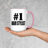 Number One #1 Hair Stylist - 15oz Accent Mug Pink