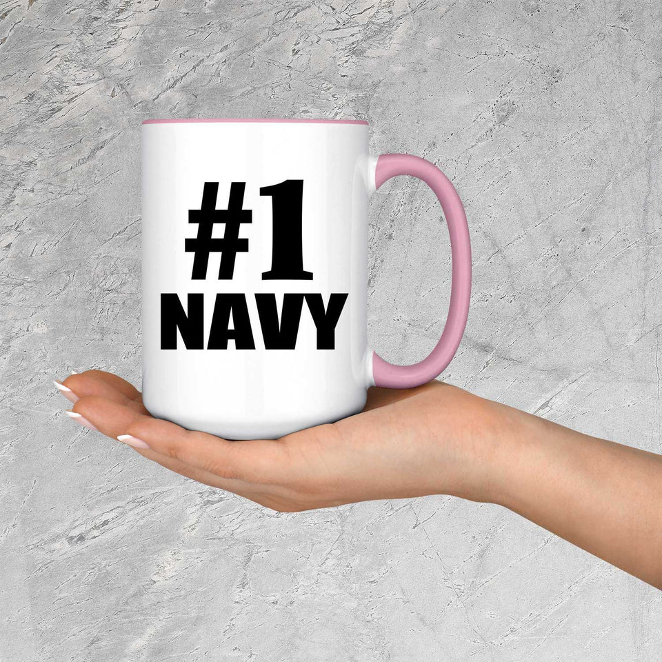 Number One #1 Navy - 15oz Accent Mug Pink