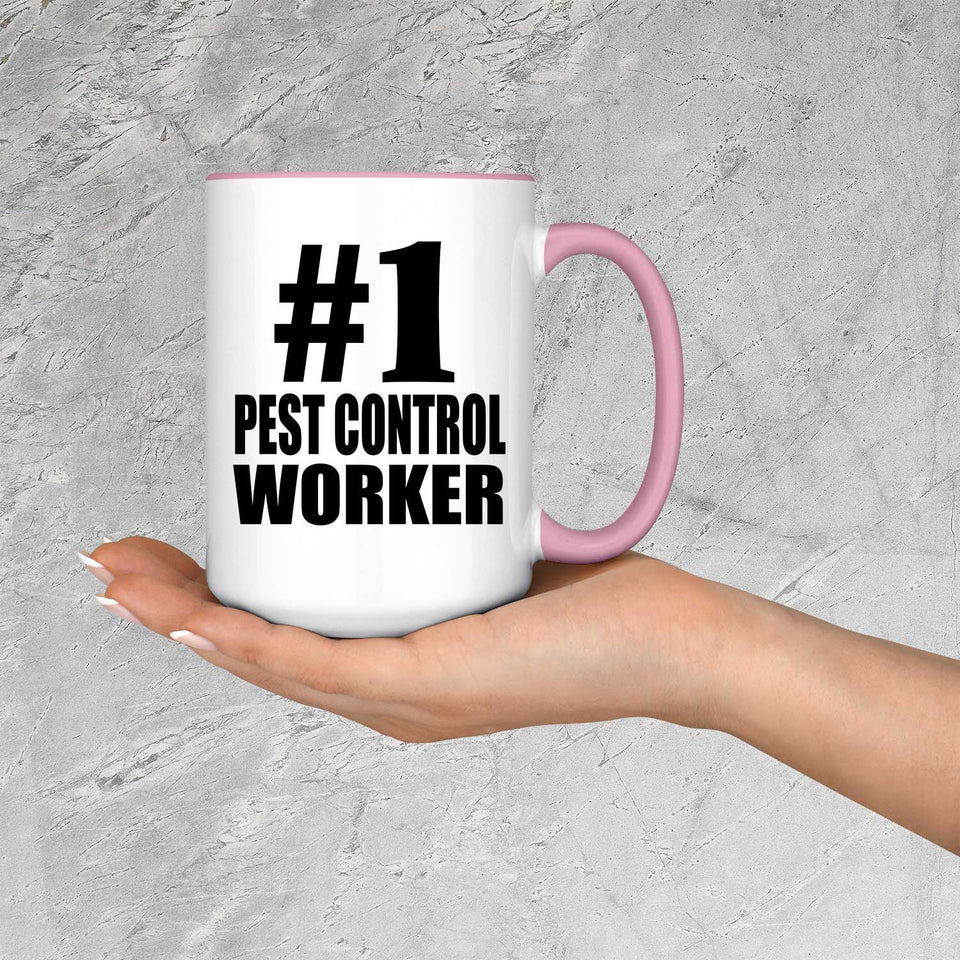 Number One #1 Pest Control Worker - 15oz Accent Mug Pink