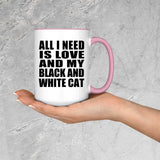 All I Need Is Love And My Black And White Cat - 15oz Accent Mug Pink