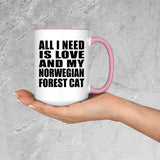 All I Need Is Love And My Norwegian Forest Cat - 15oz Accent Mug Pink