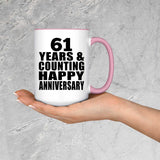 Happy 61st Anniversary 61 Years & Counting - 15oz Accent Mug Pink