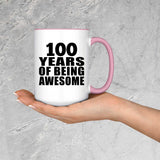 100th Birthday 100 Years Of Being Awesome - 15oz Accent Mug Pink