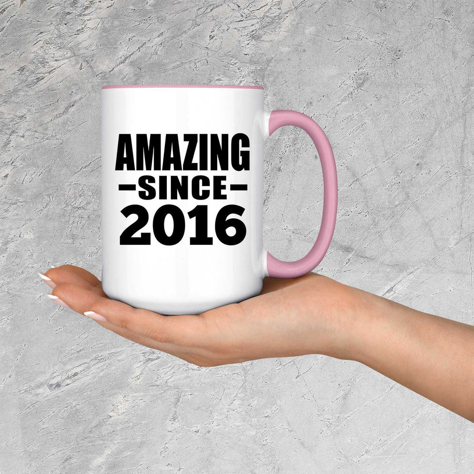 8th Birthday Amazing Since 2016 - 15oz Accent Mug Pink