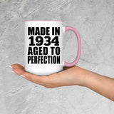 90th Birthday Made In 1934 Aged to Perfection - 15oz Accent Mug Pink