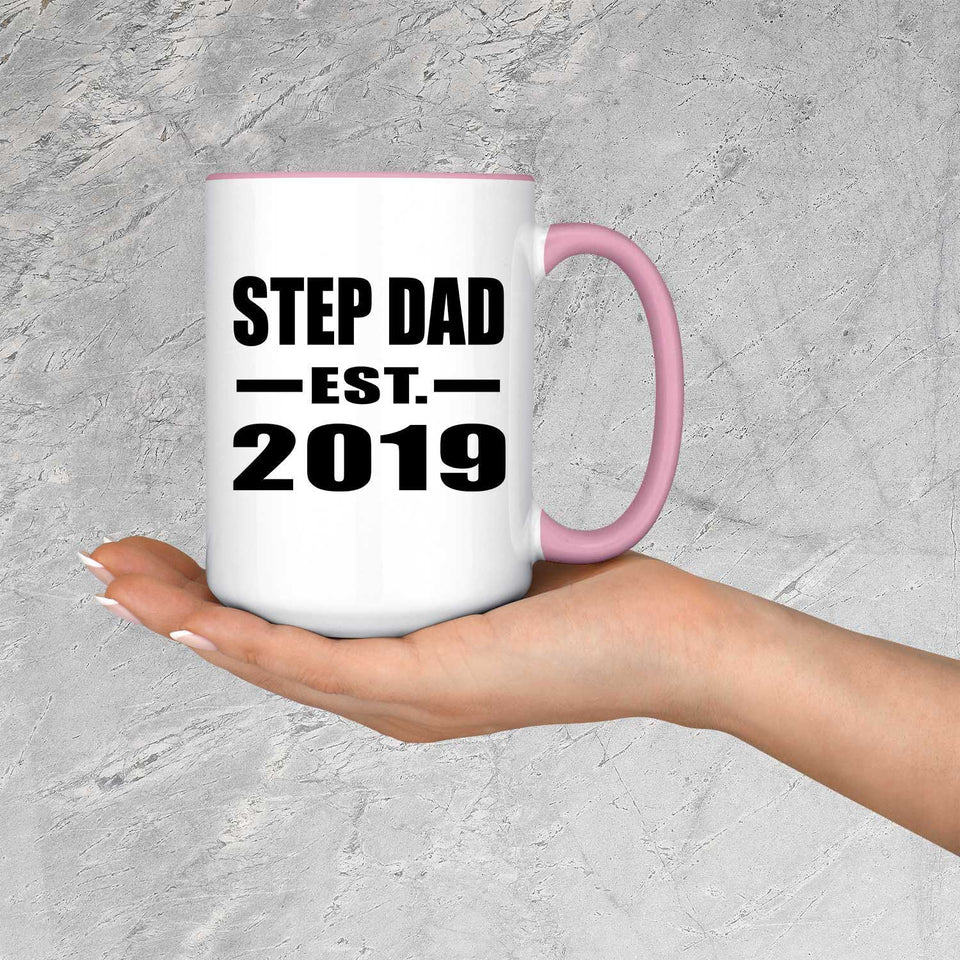 Step Dad Established EST. 2019 - 15oz Accent Mug Pink