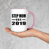 Step Mom Established EST. 2019 - 15oz Accent Mug Pink
