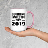 Building Inspector Established EST. 2019 - 15oz Accent Mug Pink