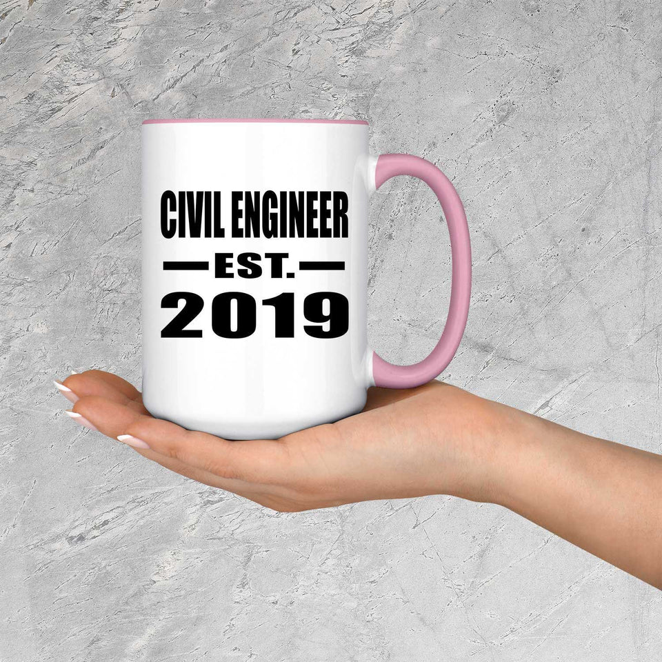 Civil Engineer Established EST. 2019 - 15oz Accent Mug Pink