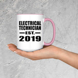 Electrical Technician Established EST. 2019 - 15oz Accent Mug Pink