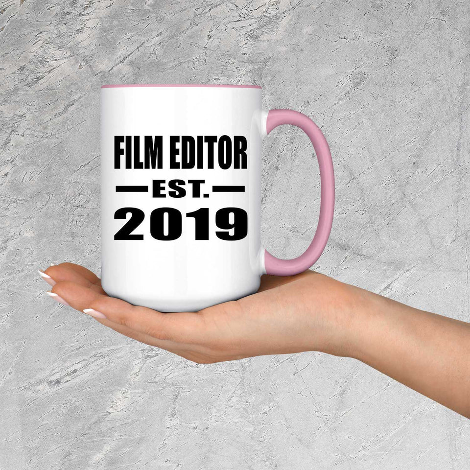 Film Editor Established EST. 2019 - 15oz Accent Mug Pink