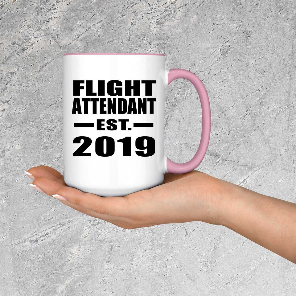 Flight Attendant Established EST. 2019 - 15oz Accent Mug Pink