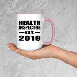 Health Inspector Established EST. 2019 - 15oz Accent Mug Pink