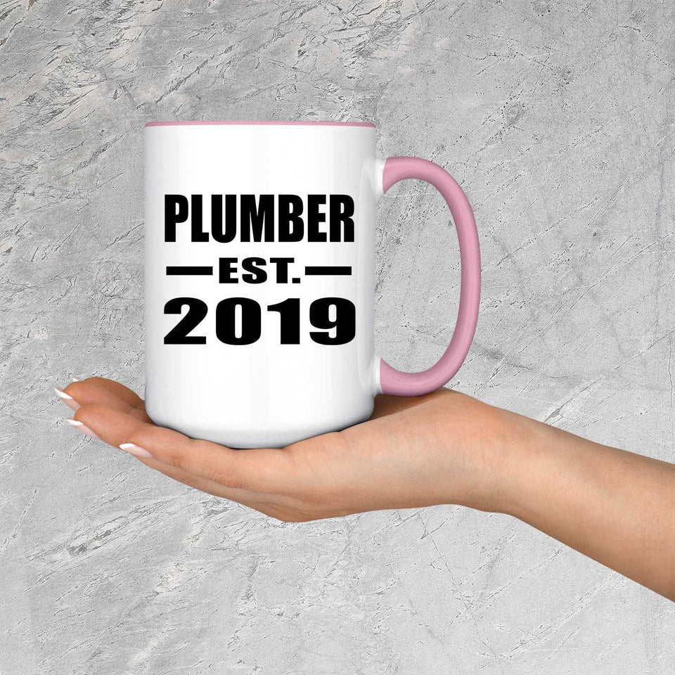 Plumber Established EST. 2019 - 15oz Accent Mug Pink