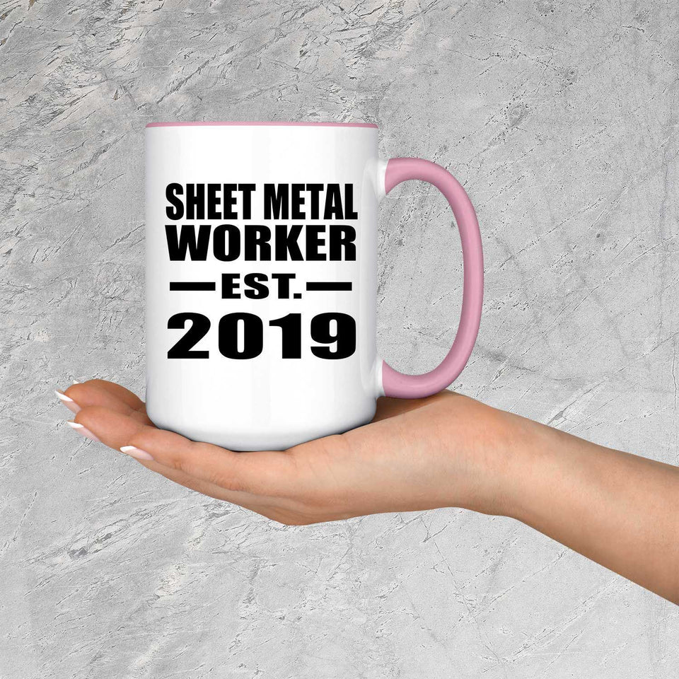 Sheet Metal Worker Established EST. 2019 - 15oz Accent Mug Pink