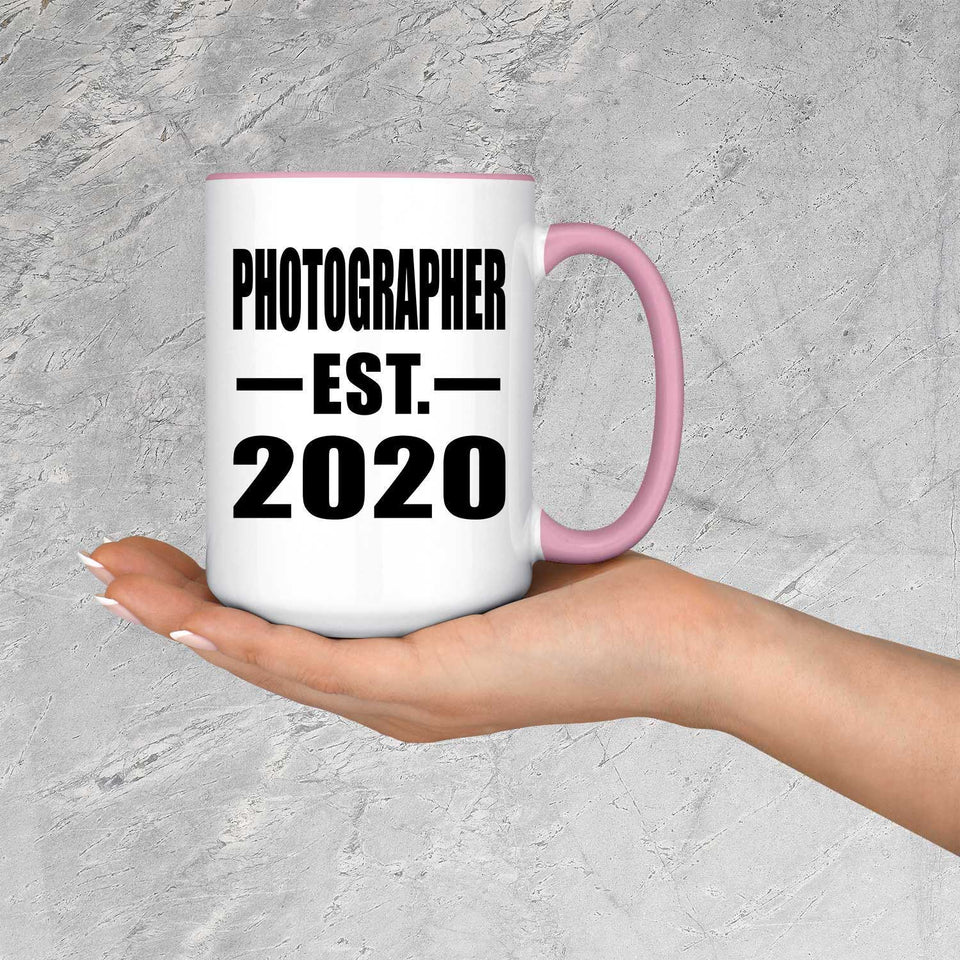 Photographer Established EST. 2020 - 15oz Accent Mug Pink
