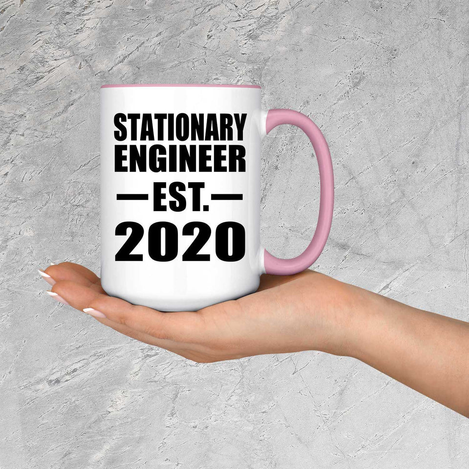 Stationary Engineer Established EST. 2020 - 15oz Accent Mug Pink