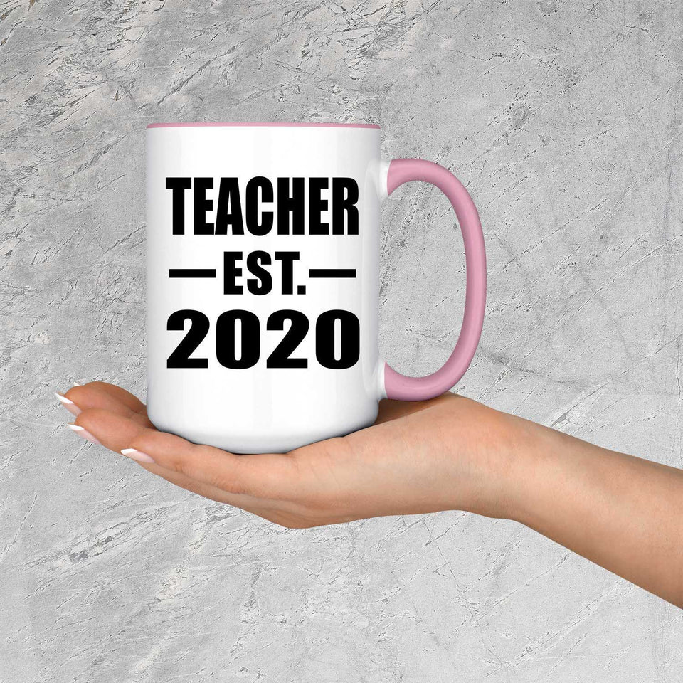 Teacher Established EST. 2020 - 15oz Accent Mug Pink