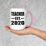 Teacher Established EST. 2020 - 15oz Accent Mug Pink