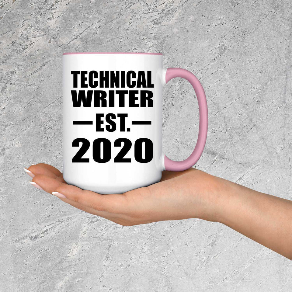 Technical Writer Established EST. 2020 - 15oz Accent Mug Pink