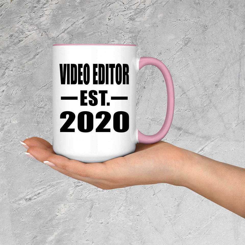 Video Editor Established EST. 2020 - 15oz Accent Mug Pink