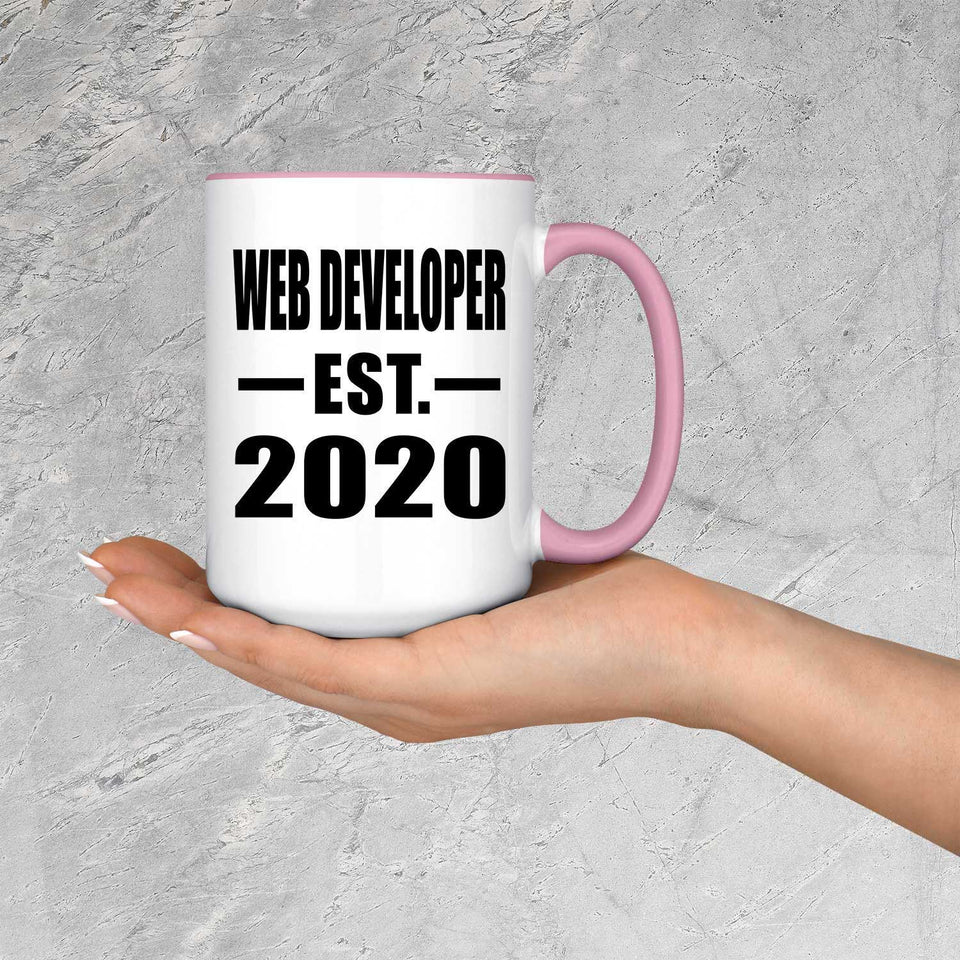 Web Developer Established EST. 2020 - 15oz Accent Mug Pink