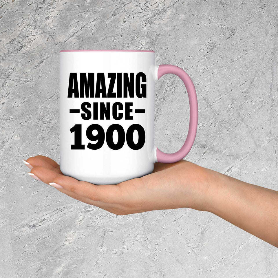 124th Birthday Amazing Since 1900 - 15oz Accent Mug Pink
