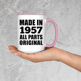 67th Birthday Made in 1957 All Parts Original - 15oz Accent Mug Pink