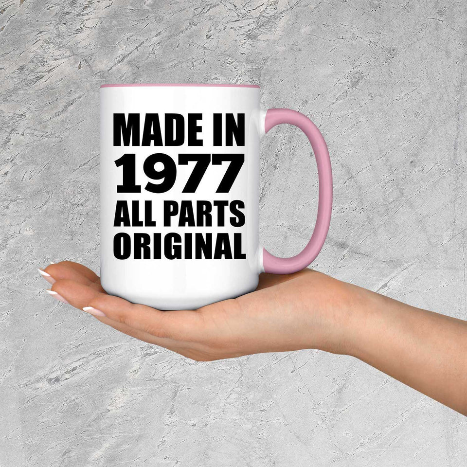 47th Birthday Made in 1977 All Parts Original - 15oz Accent Mug Pink